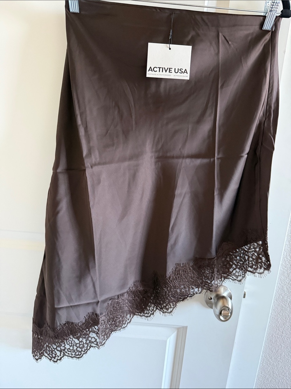 ACTIVE USA Chocolate Brown High-Low Lace-Hem Skirt